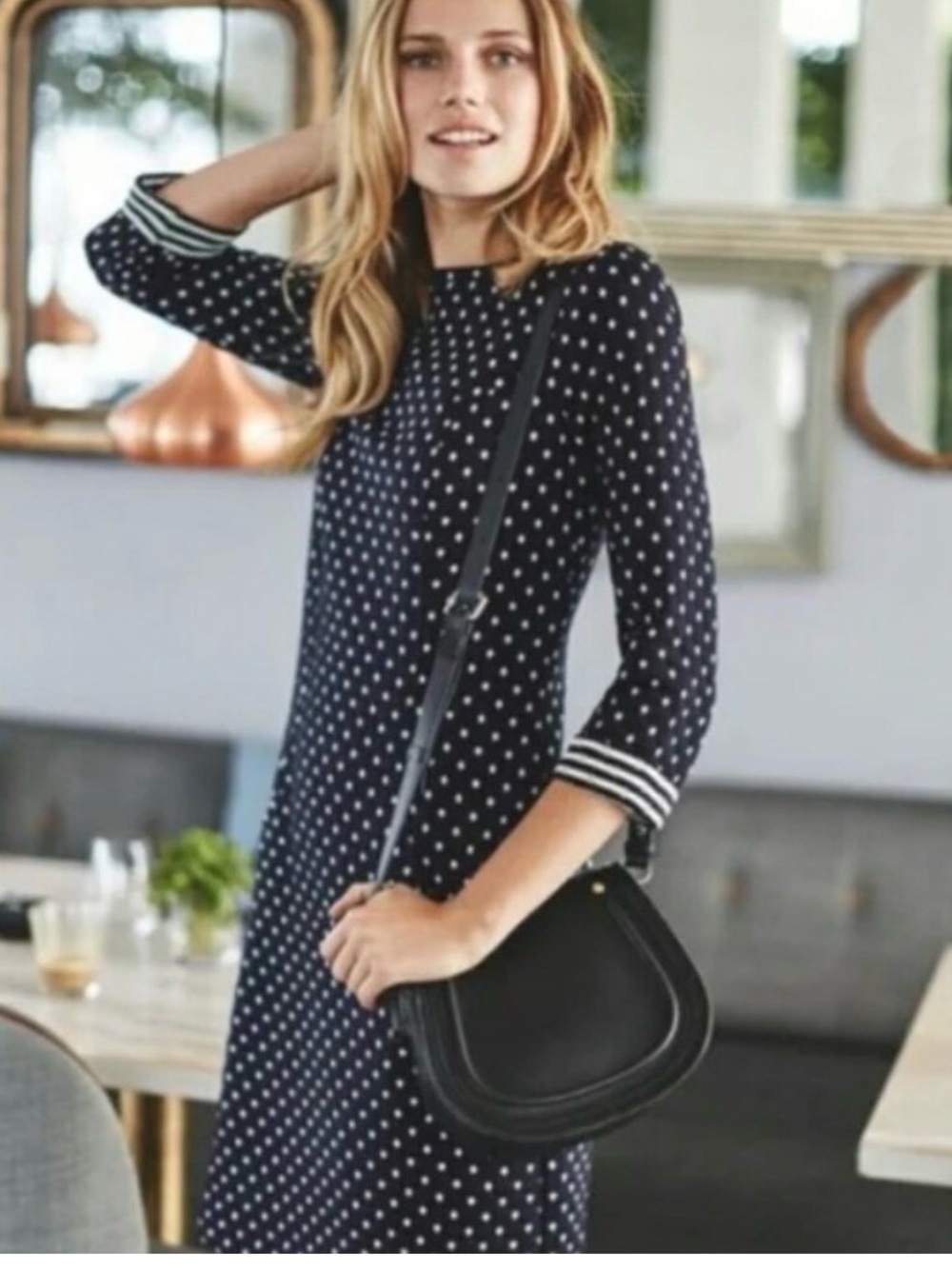 Boden Navy and Cream Polka Dot Dress size 4